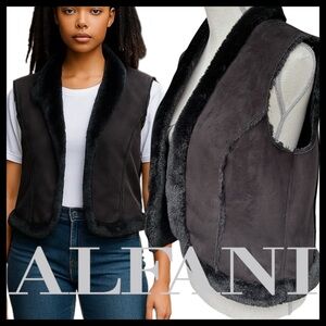 Alfani Black Faux Suede/Fur Boho Vest (L)